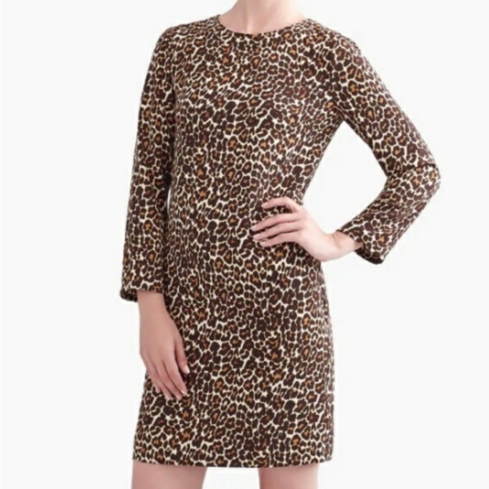 J. Crew crepe shift dress in cat leopard sz 2 NWOT - Picture 3 of 12